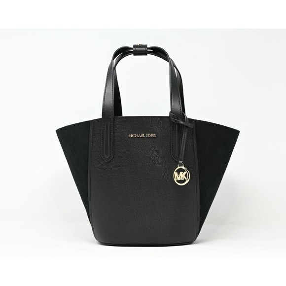 MICHAEL KORS PORTIA Small Tote Black Pebbled Leather & Suede NWT 35F1GPAT1S NWT - Picture 1 of 12